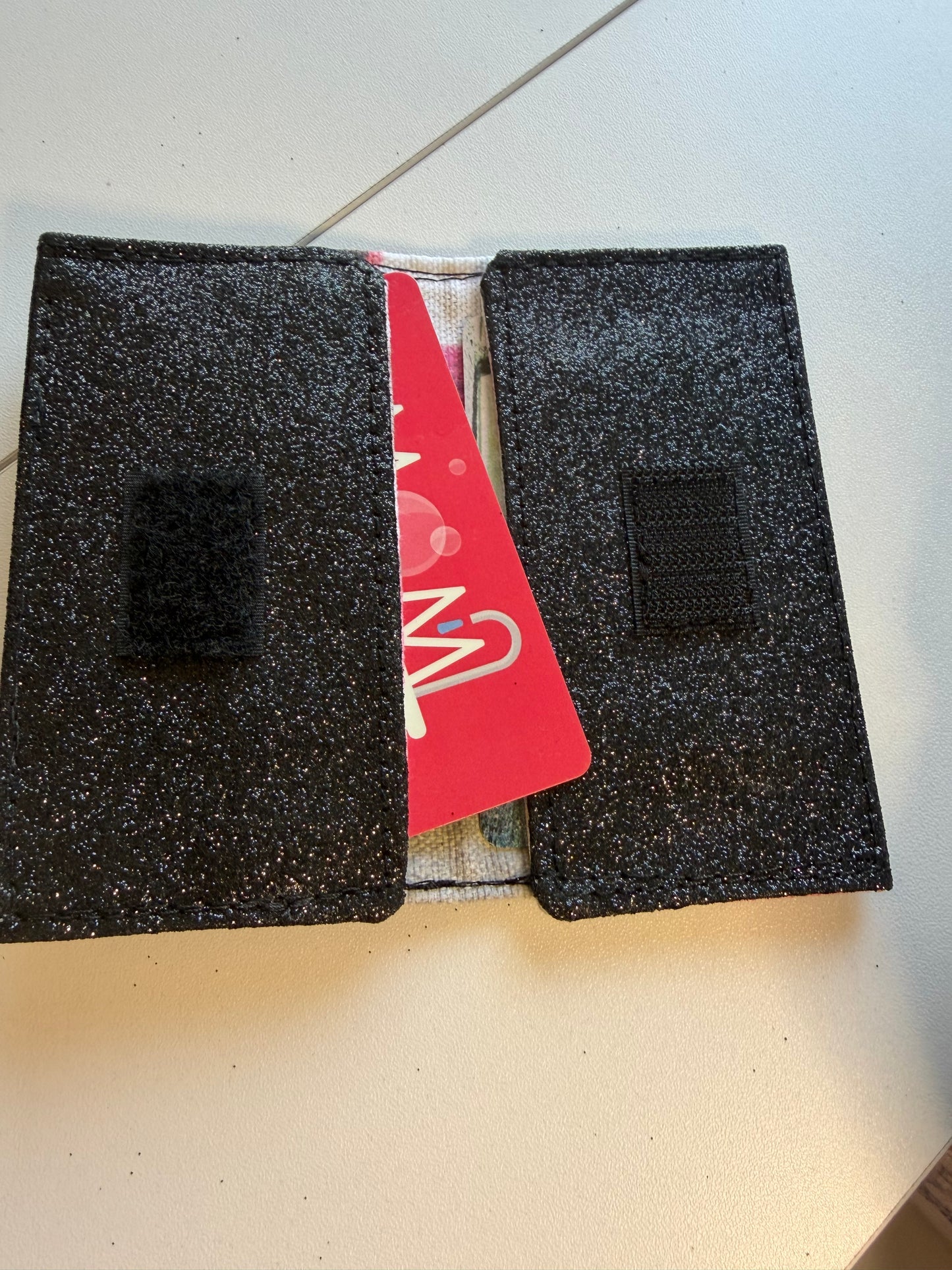 Sale - BLAST FROM THE PAST Card Holder Black Glitter Pink Inside F03