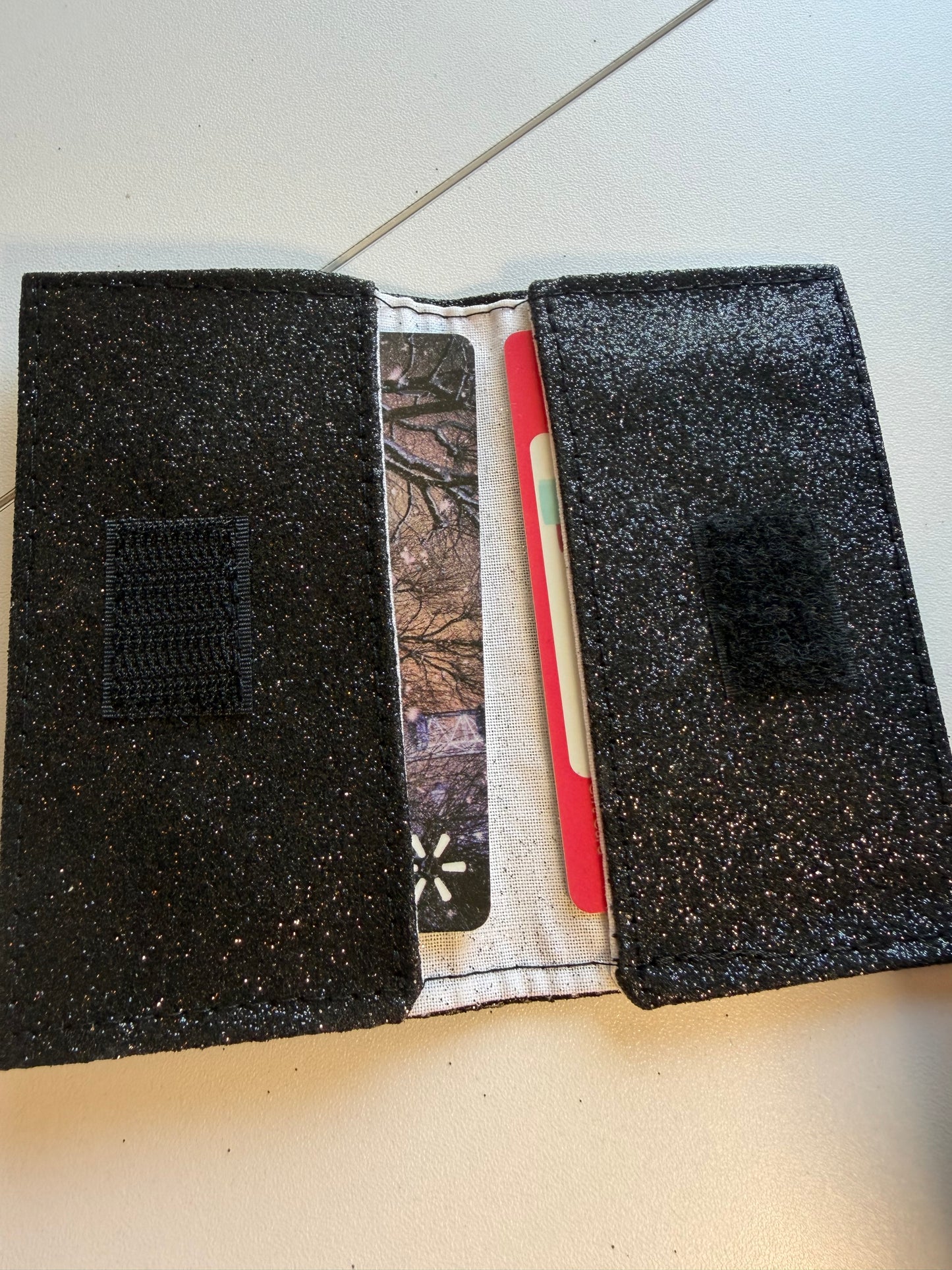 Sale - BLAST FROM THE PAST Card Holder Black Glitter White Inside F04