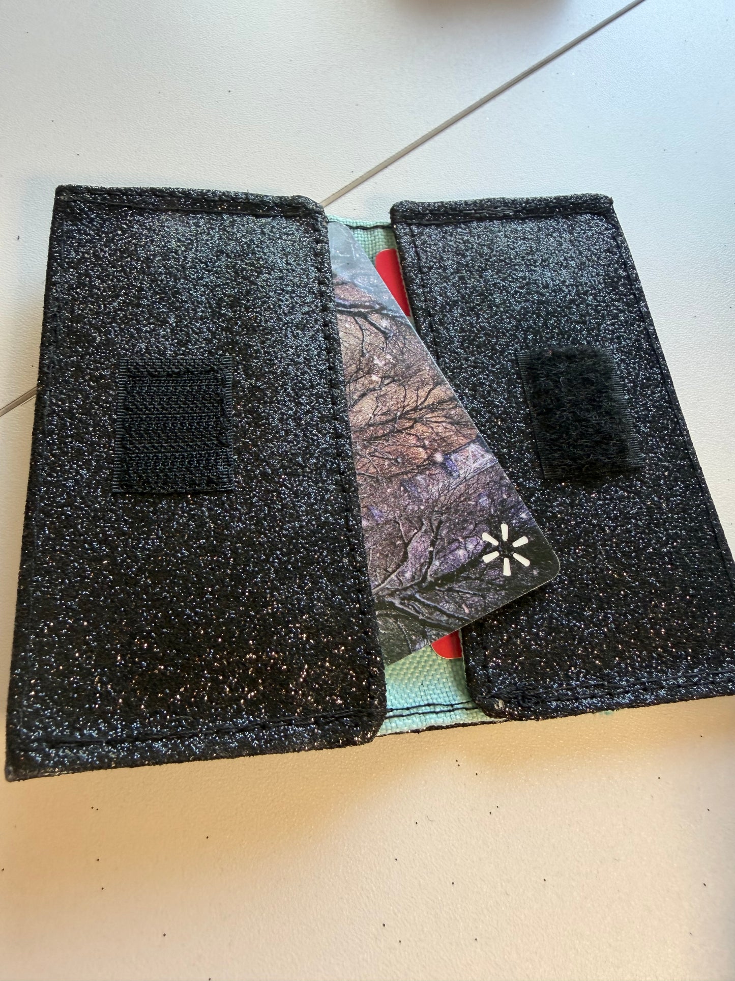 Sale - BLAST FROM THE PAST Card Holder Black Glitter Blue Inside F02