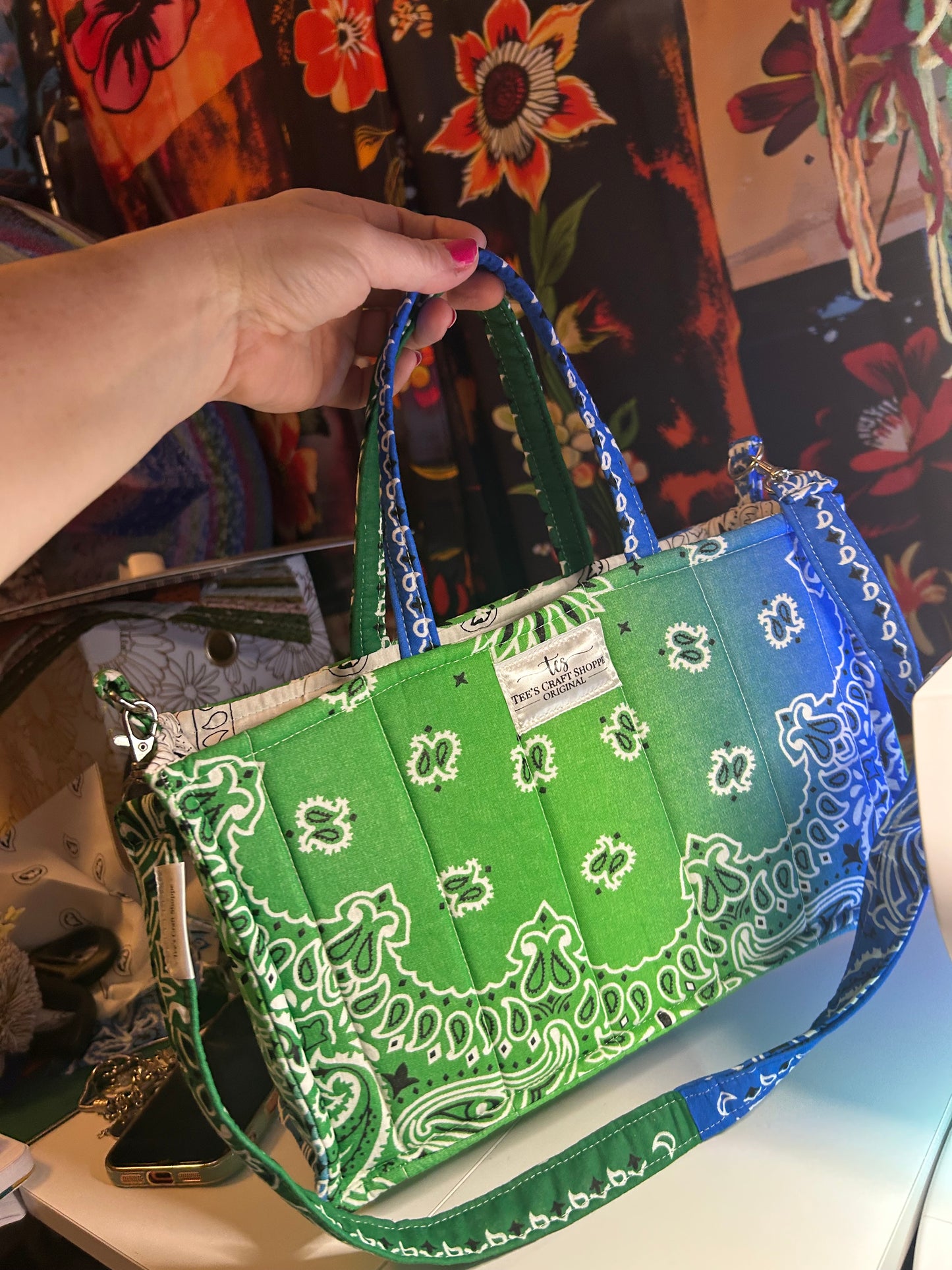 Bag - Bandana Tote, Green/Blue Ombré 0017