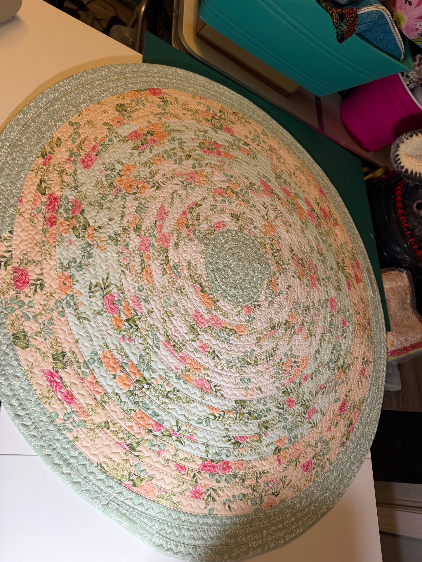 Fabric Strip Rug Circle Medium - Kindness Flowers 0034