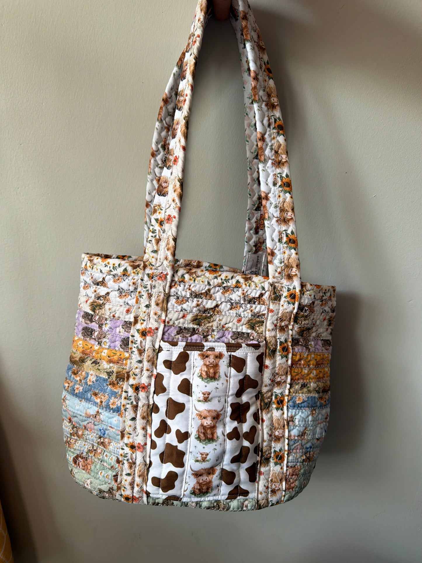 Fabric Strip Tote Bag - Cow Print 0003