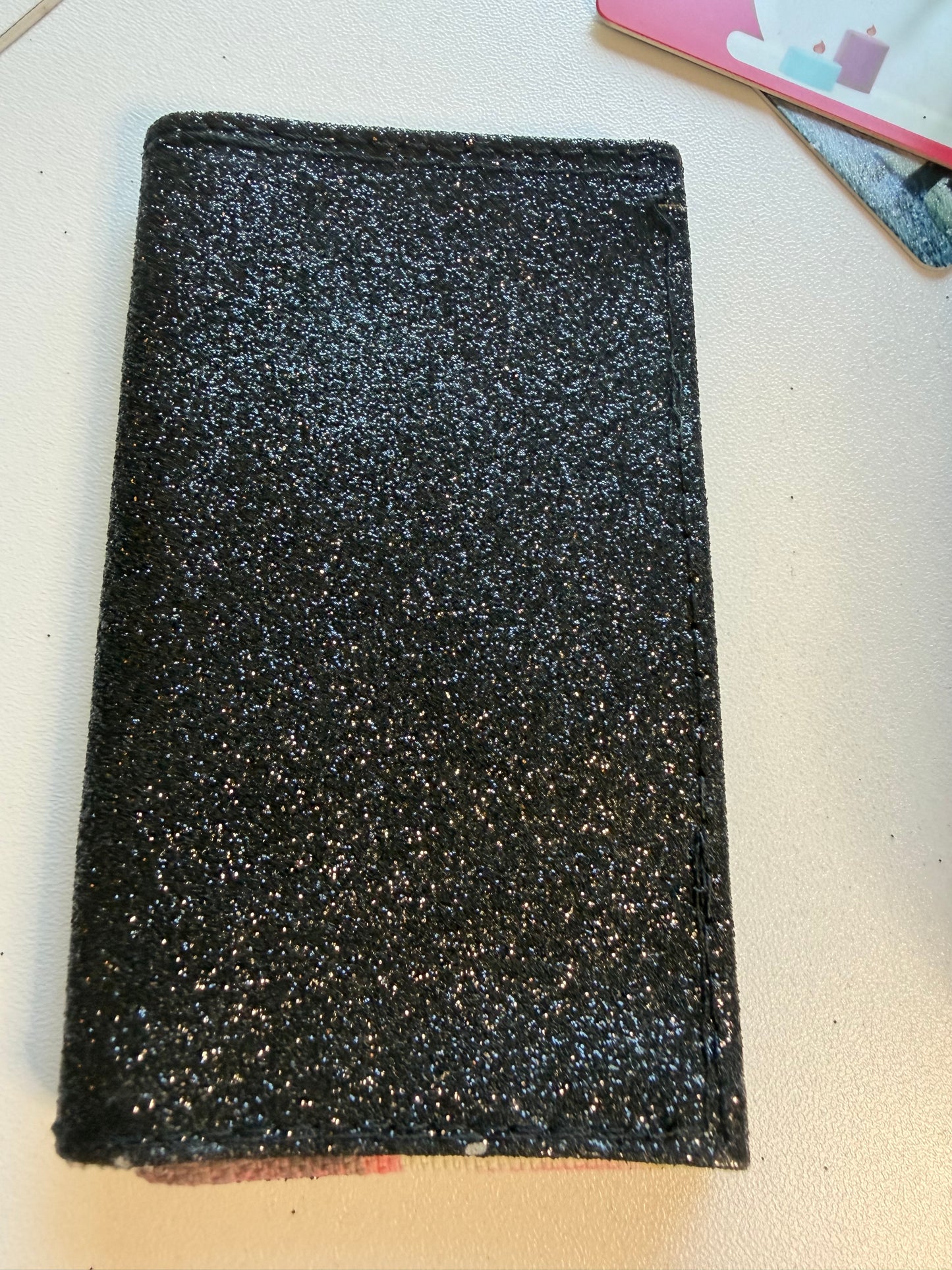 Sale - BLAST FROM THE PAST Card Holder Black Glitter Pink Inside F03