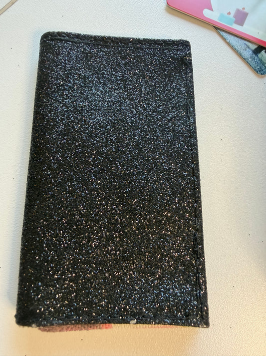 Sale - BLAST FROM THE PAST Card Holder Black Glitter Pink Inside F03