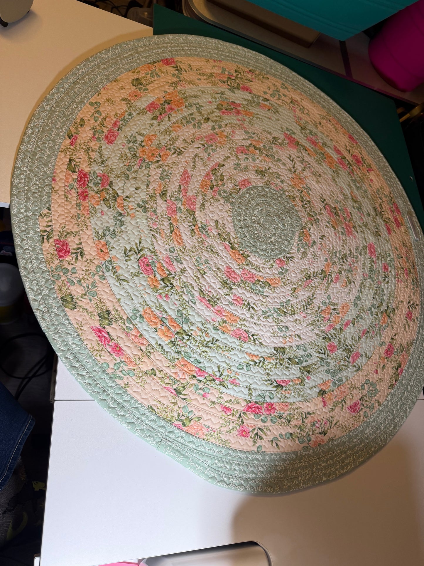 Fabric Strip Rug Circle Medium - Kindness Flowers 0034