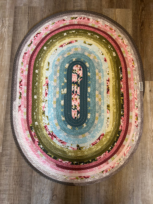 Fabric Strip Rug Oval - Floral 0026