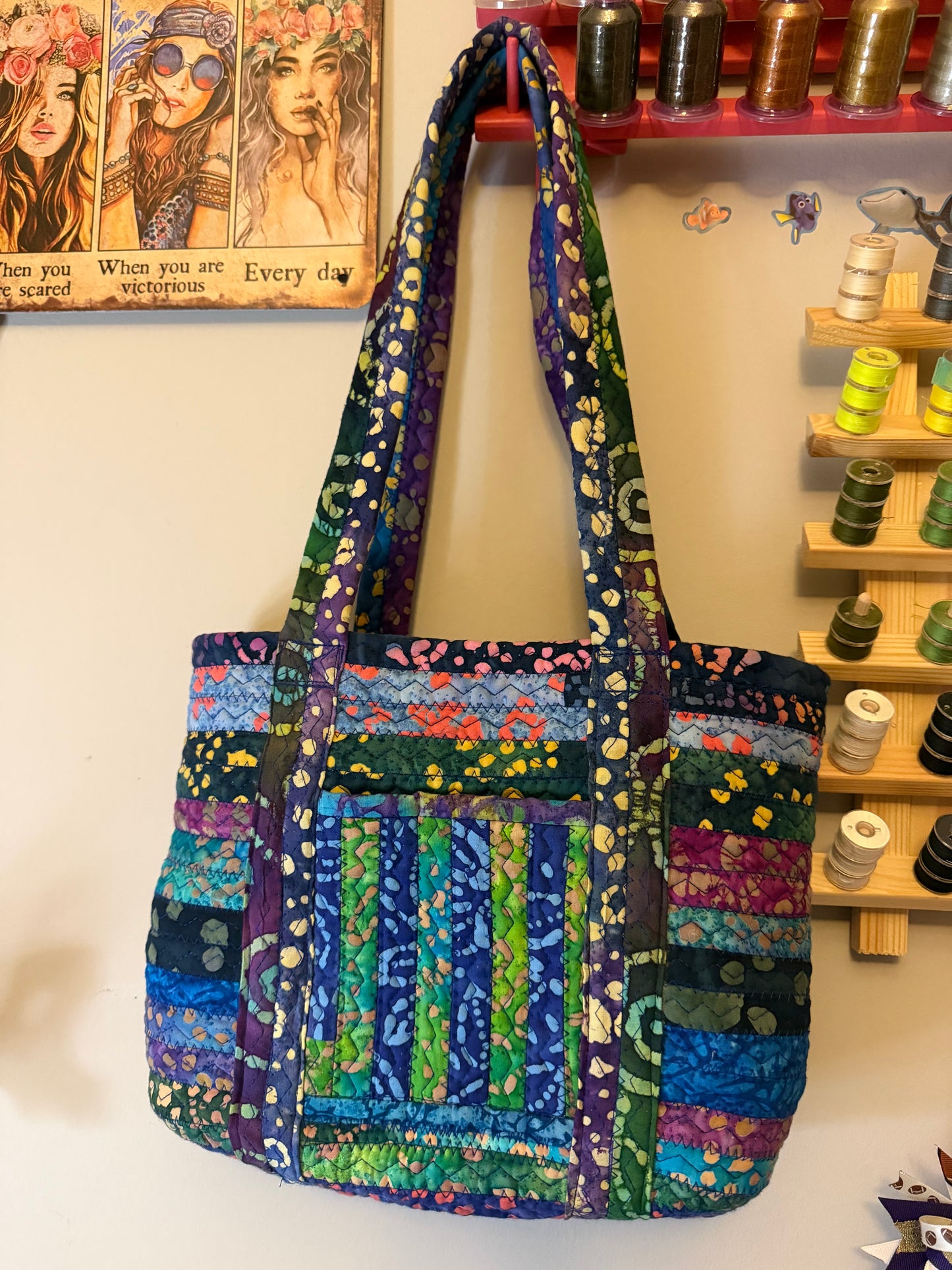Fabric Strip Tote Bag - Ocean Batik 0007