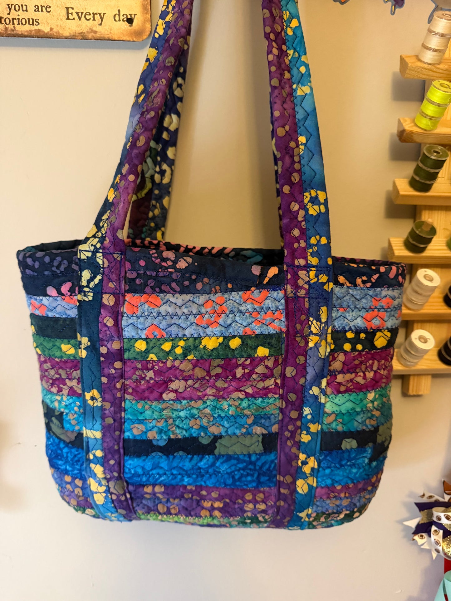 Fabric Strip Tote Bag - Ocean Batik 0007