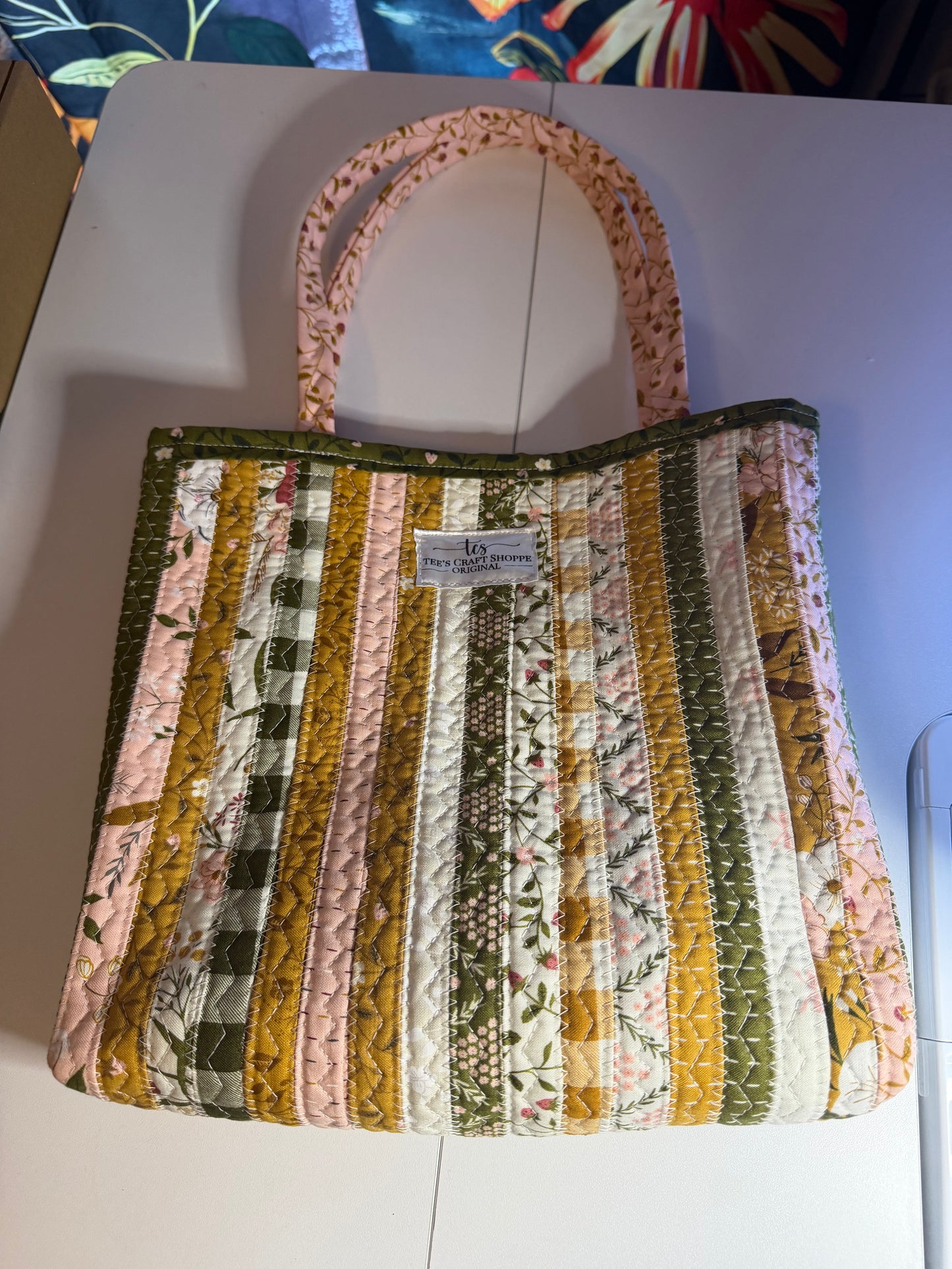 Fabric Strip Tote Bag - Cozy Garden 0008