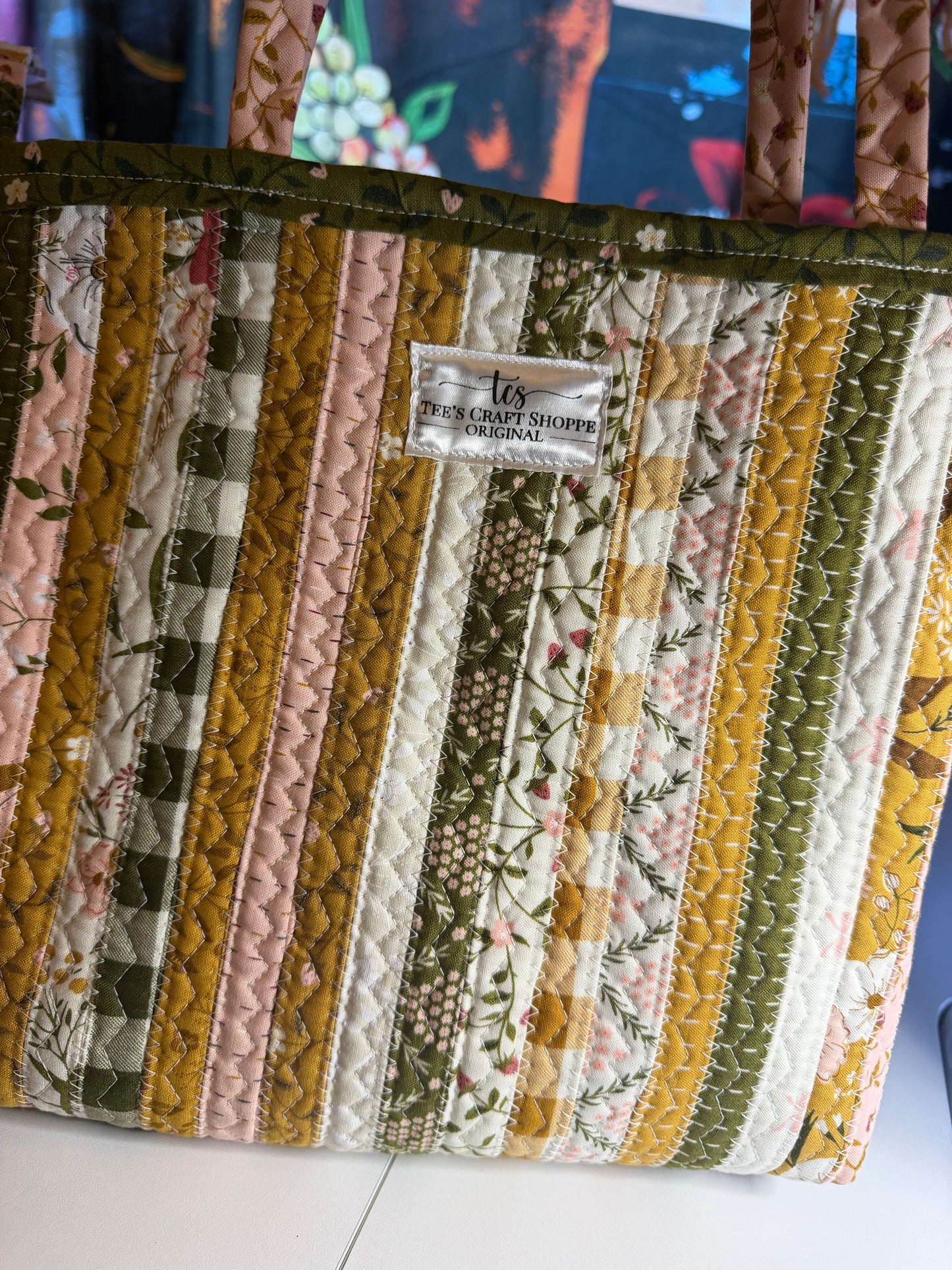 Fabric Strip Tote Bag - Cozy Garden 0008