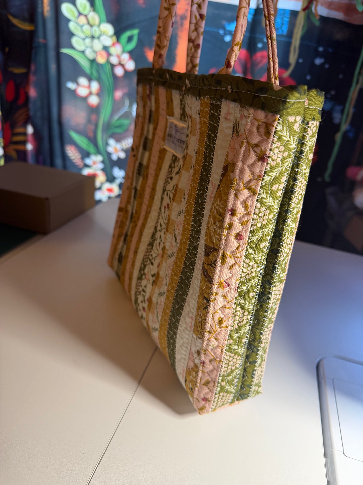 Fabric Strip Tote Bag - Cozy Garden 0008