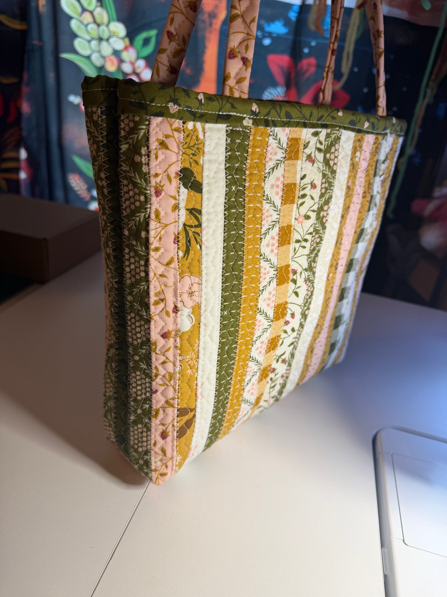 Fabric Strip Tote Bag - Cozy Garden 0008