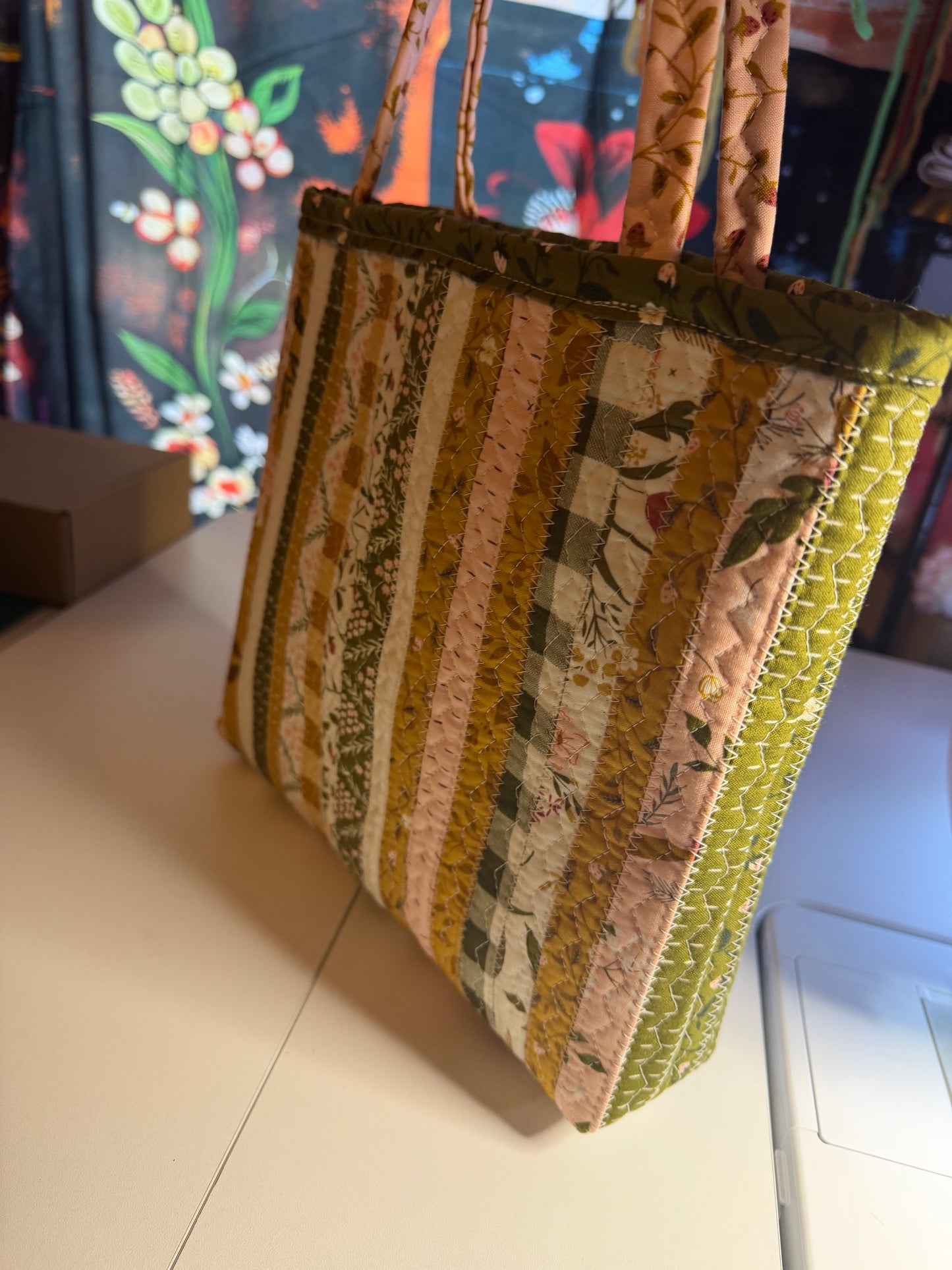 Fabric Strip Tote Bag - Cozy Garden 0008