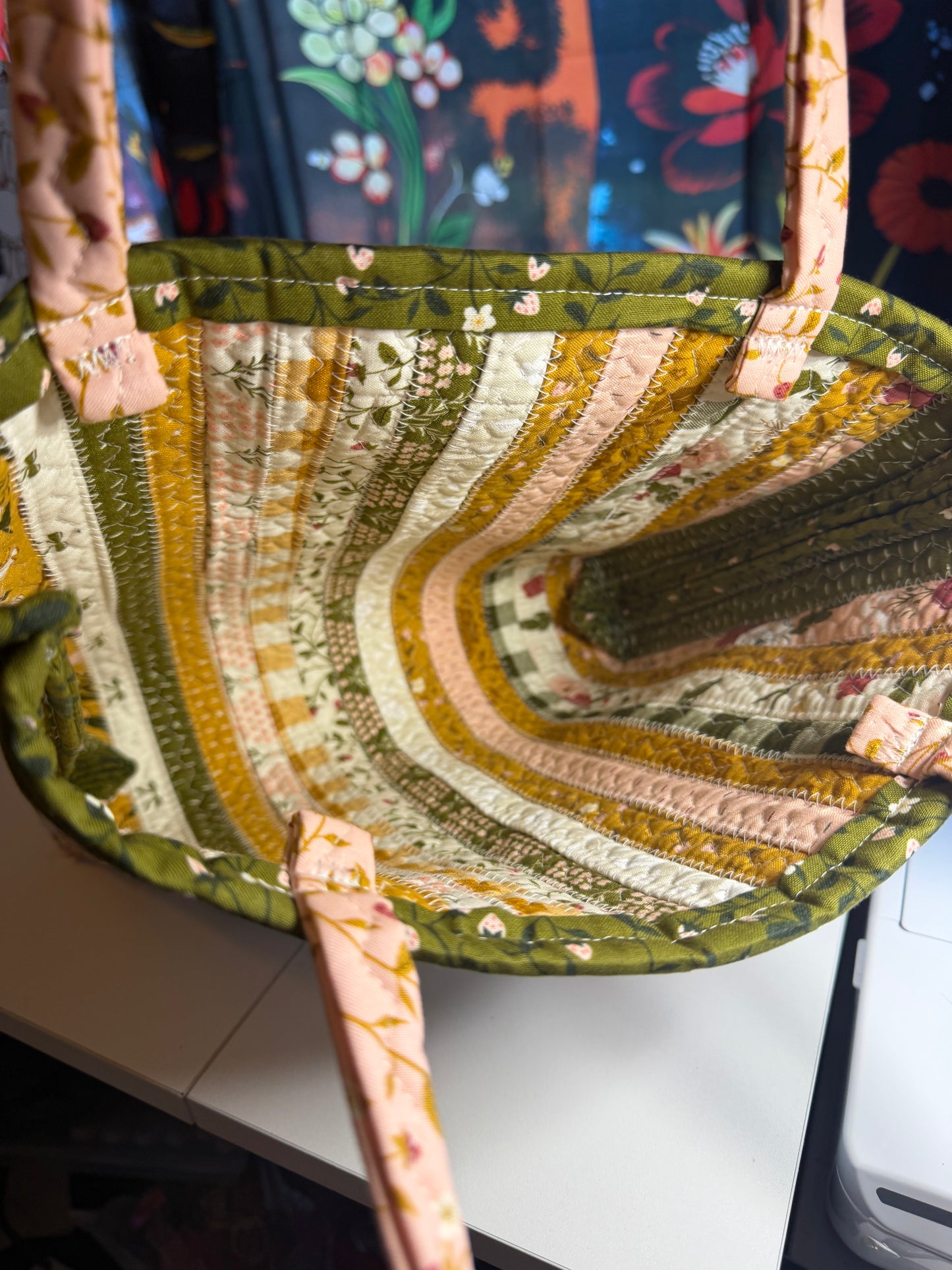 Fabric Strip Tote Bag - Cozy Garden 0008