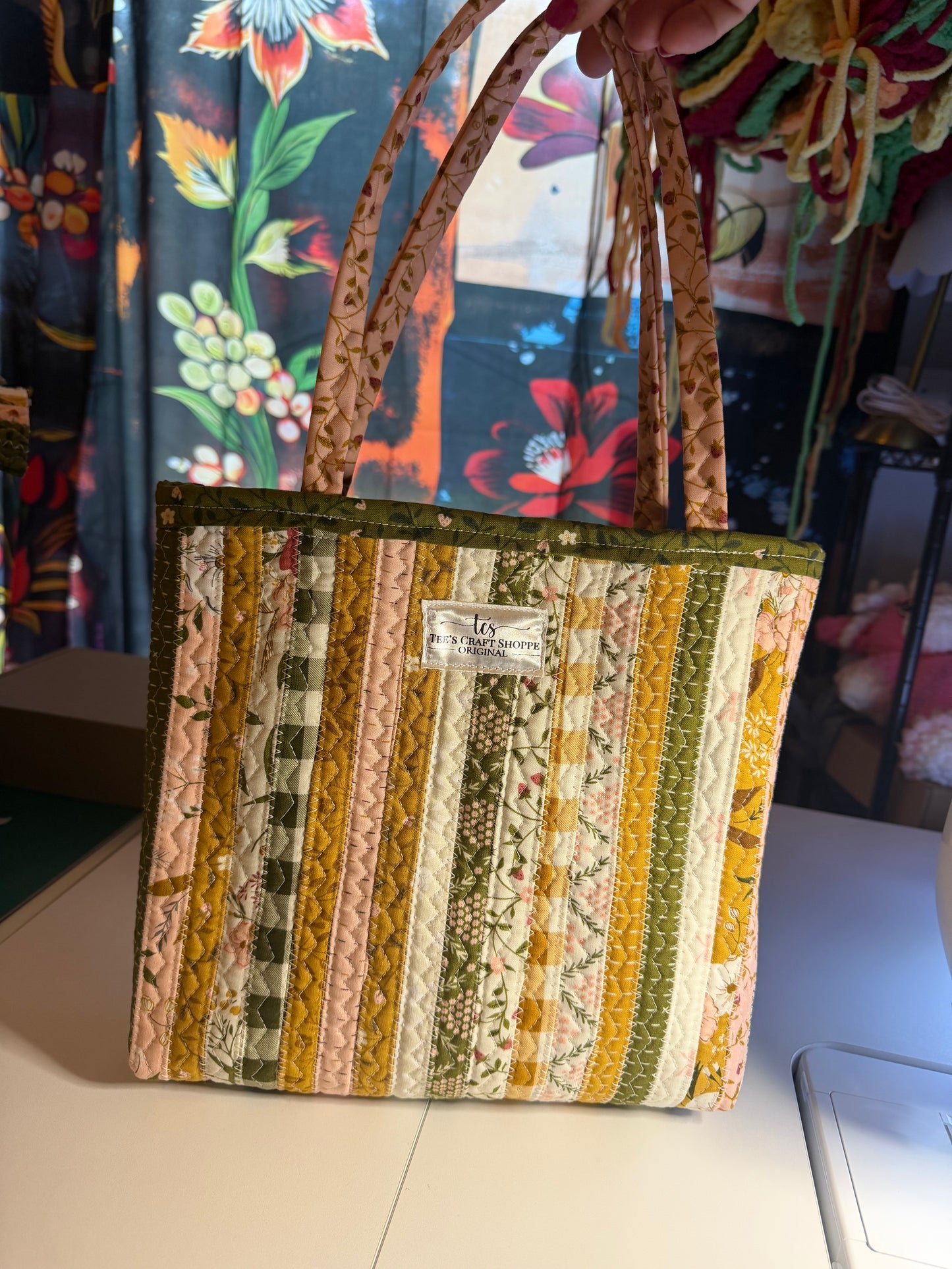 Fabric Strip Tote Bag - Cozy Garden 0008