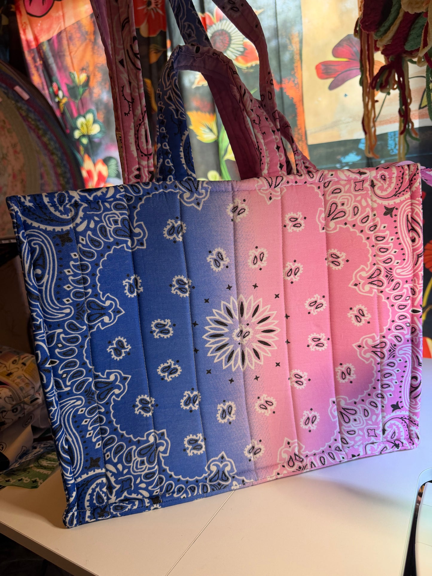 Bag - Bandana Tote, Pink & Blue Ombré 0012