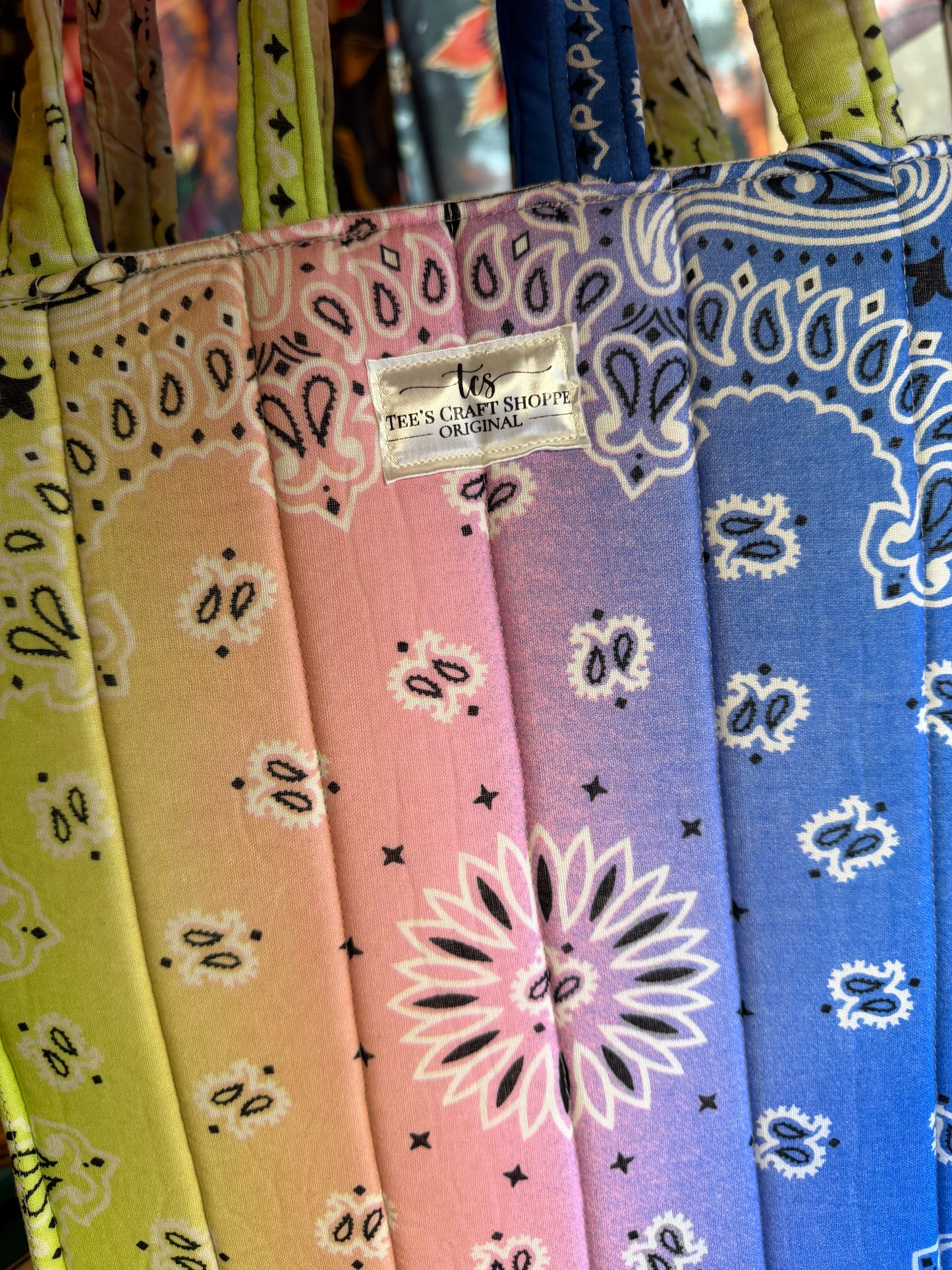 Bag - Bandana Tote, Green, Blue, & Pink Ombré 0013