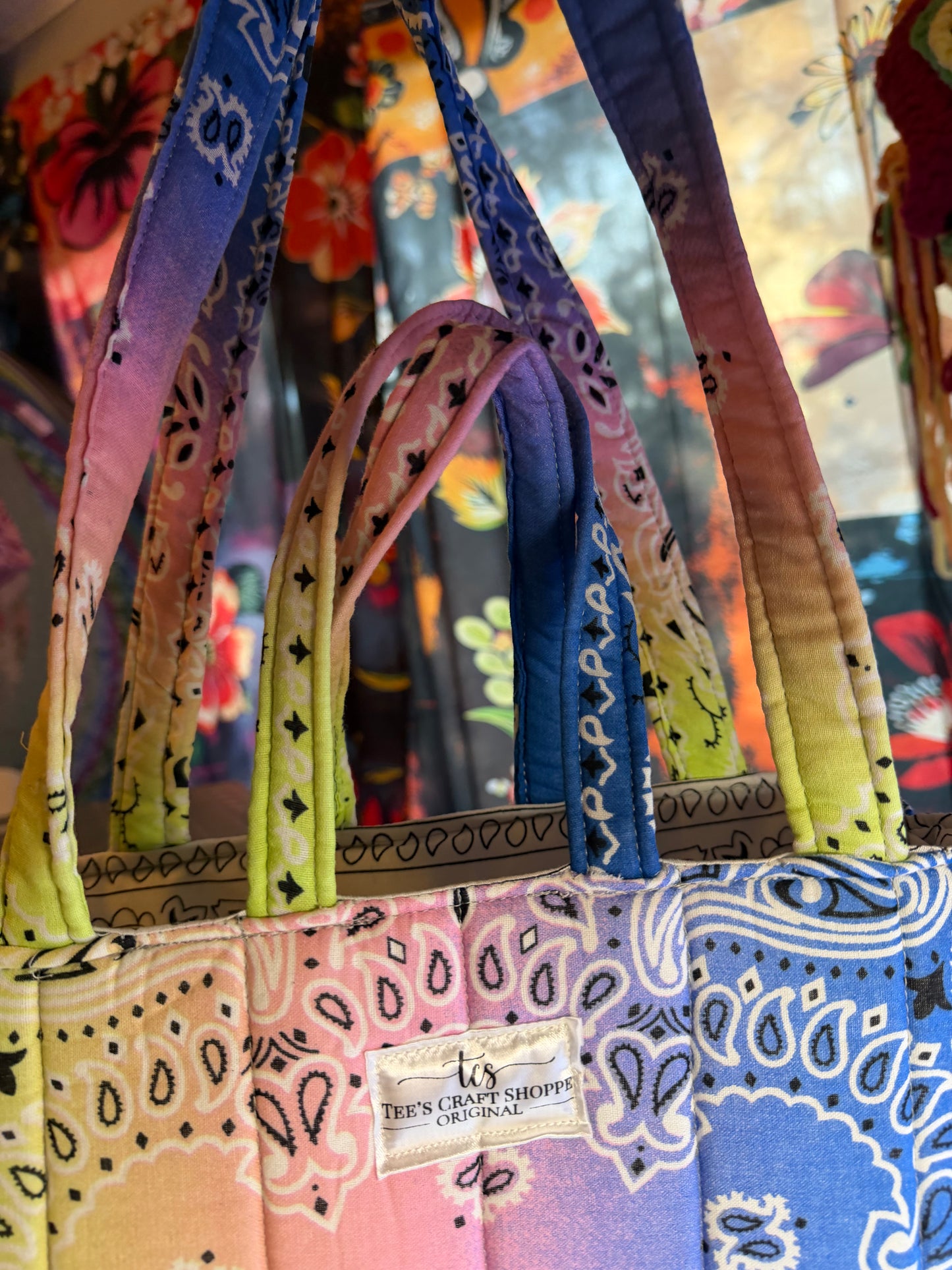Bag - Bandana Tote, Green, Blue, & Pink Ombré 0013