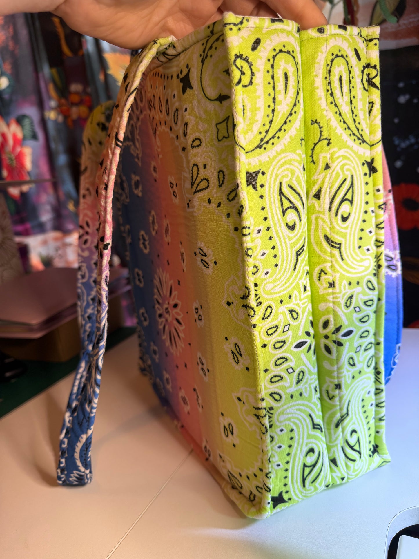 Bag - Bandana Tote, Green, Blue, & Pink Ombré 0013