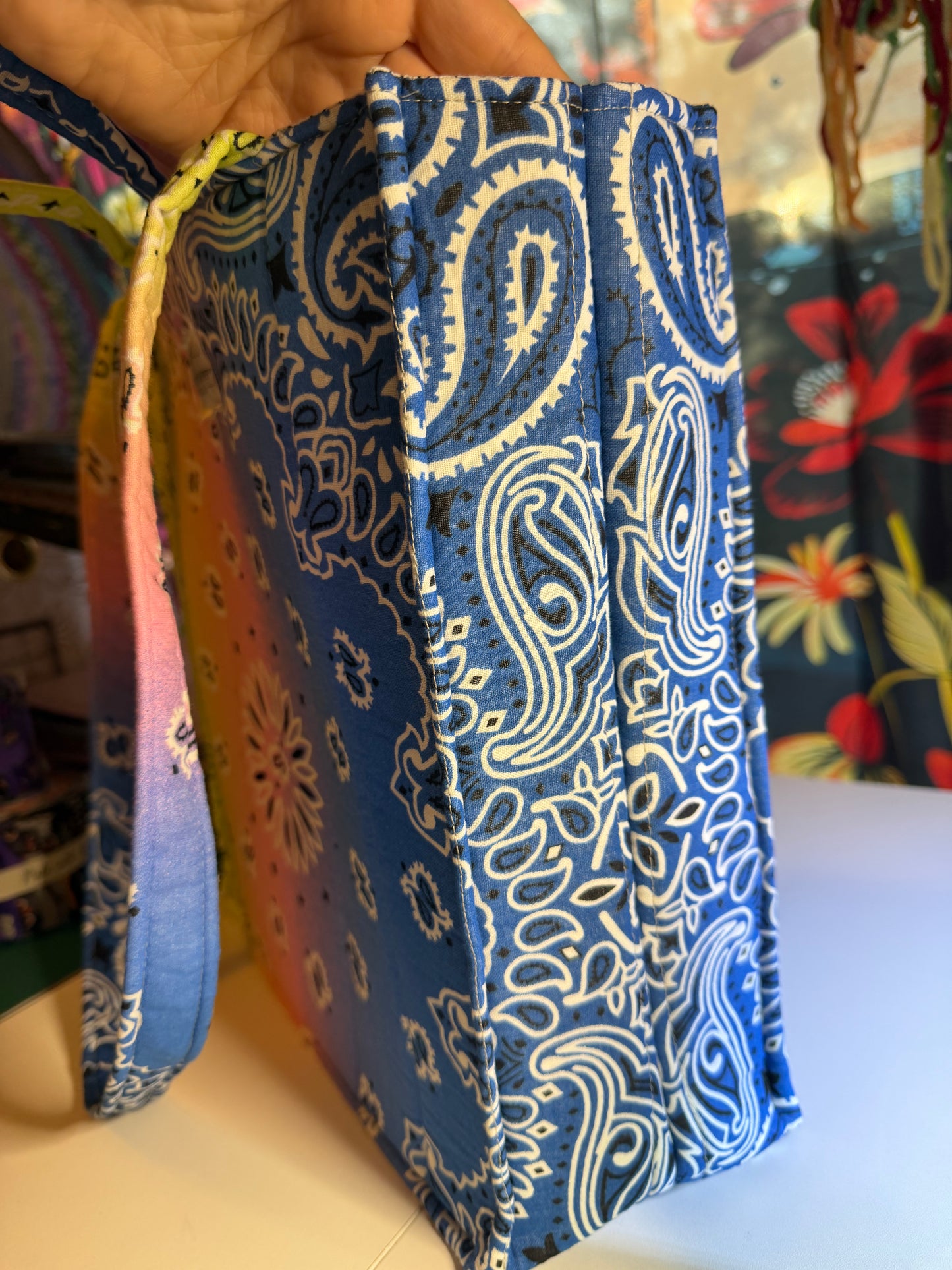 Bag - Bandana Tote, Green, Blue, & Pink Ombré 0013