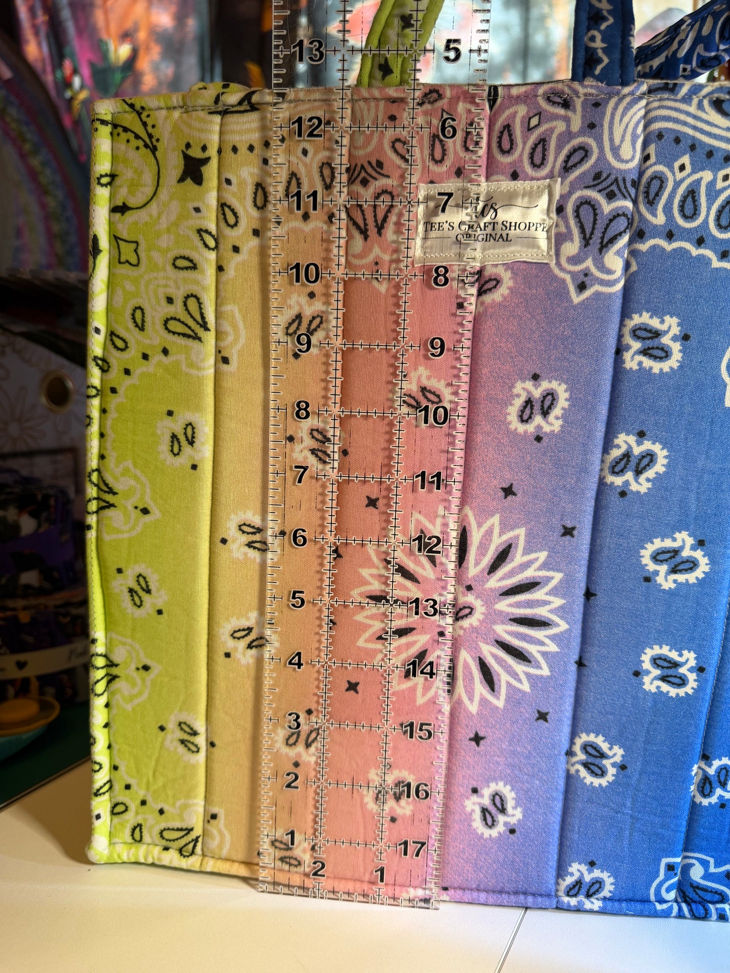 Bag - Bandana Tote, Green, Blue, & Pink Ombré 0013