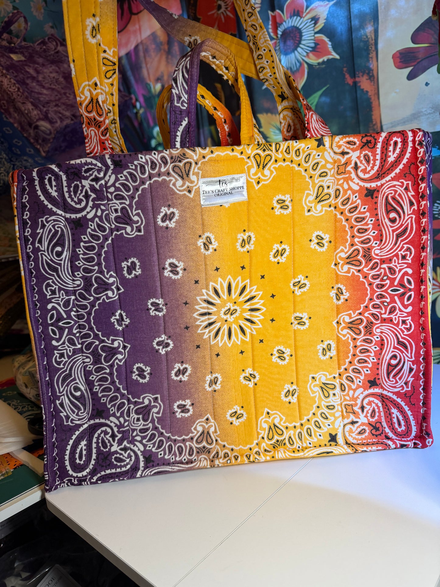 Bag - Bandana Tote, Purple, Yellow, & Red Ombré 0015