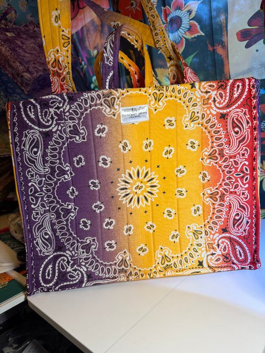 Bag - Bandana Tote, Purple, Yellow, & Red Ombré 0015