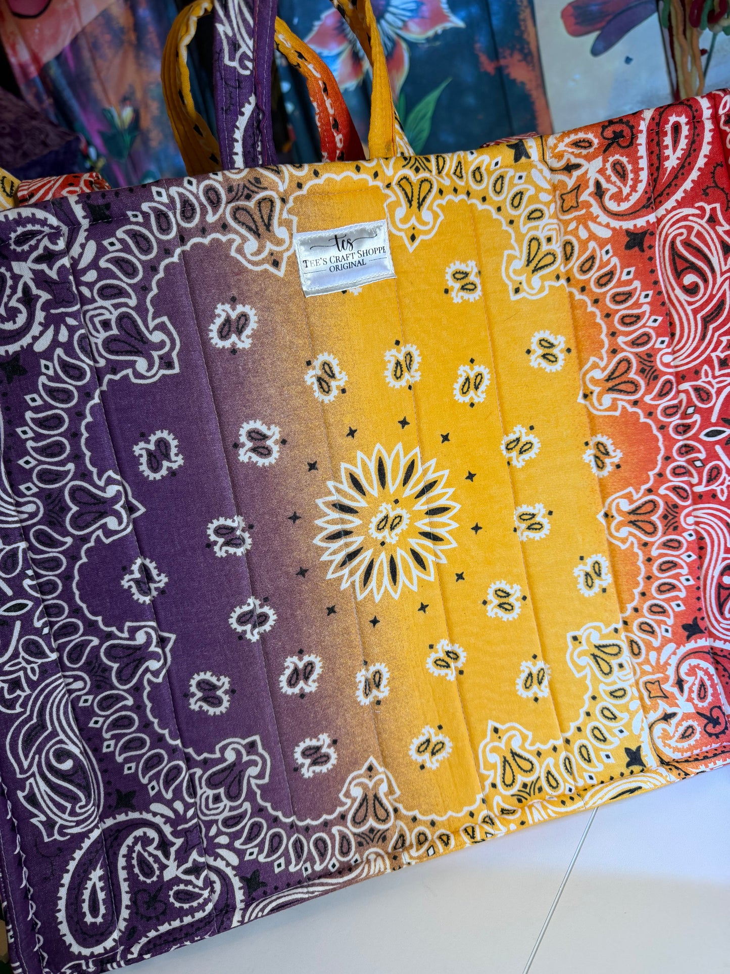 Bag - Bandana Tote, Purple, Yellow, & Red Ombré 0015