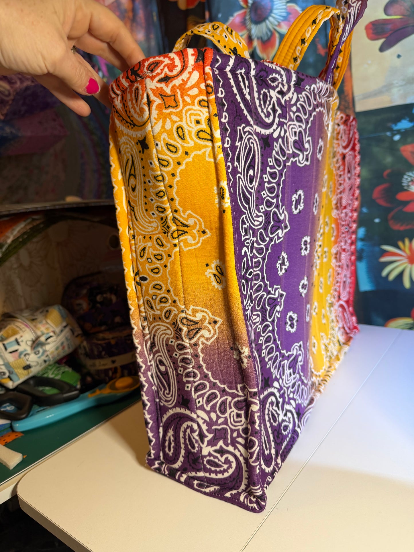 Bag - Bandana Tote, Purple, Yellow, & Red Ombré 0015