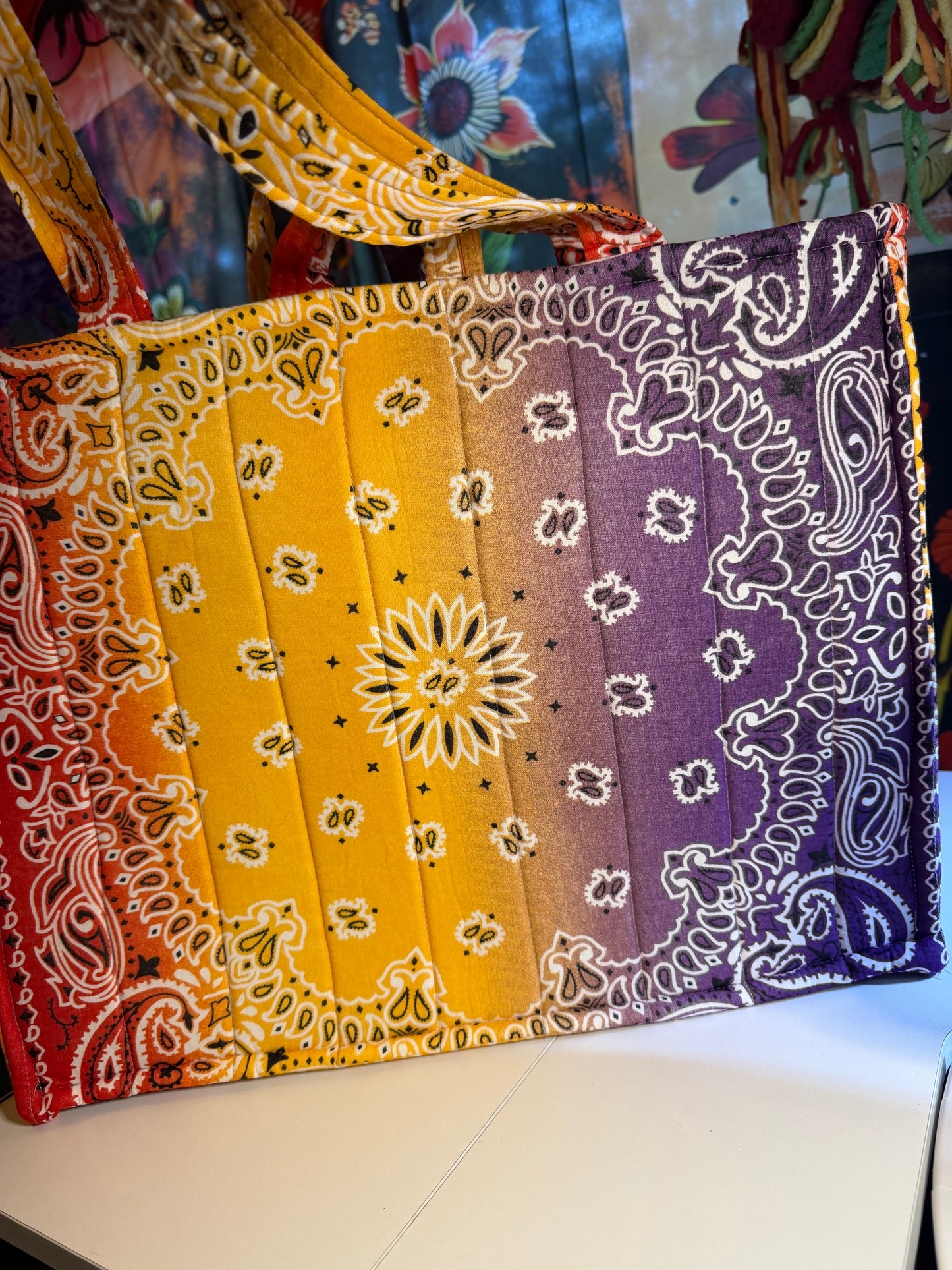 Bag - Bandana Tote, Purple, Yellow, & Red Ombré 0015
