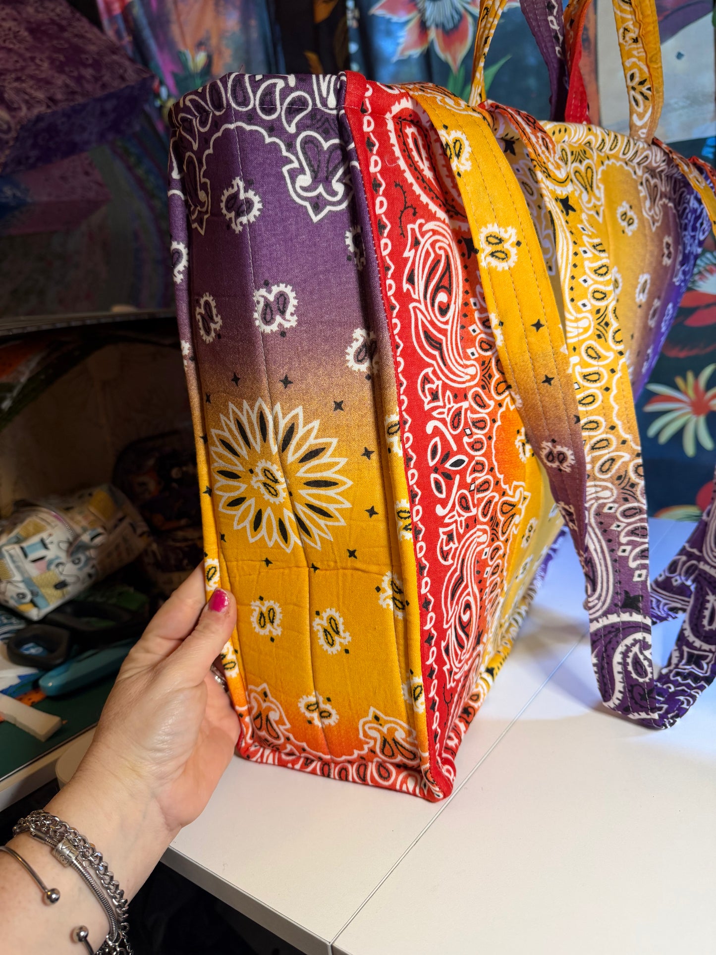 Bag - Bandana Tote, Purple, Yellow, & Red Ombré 0015