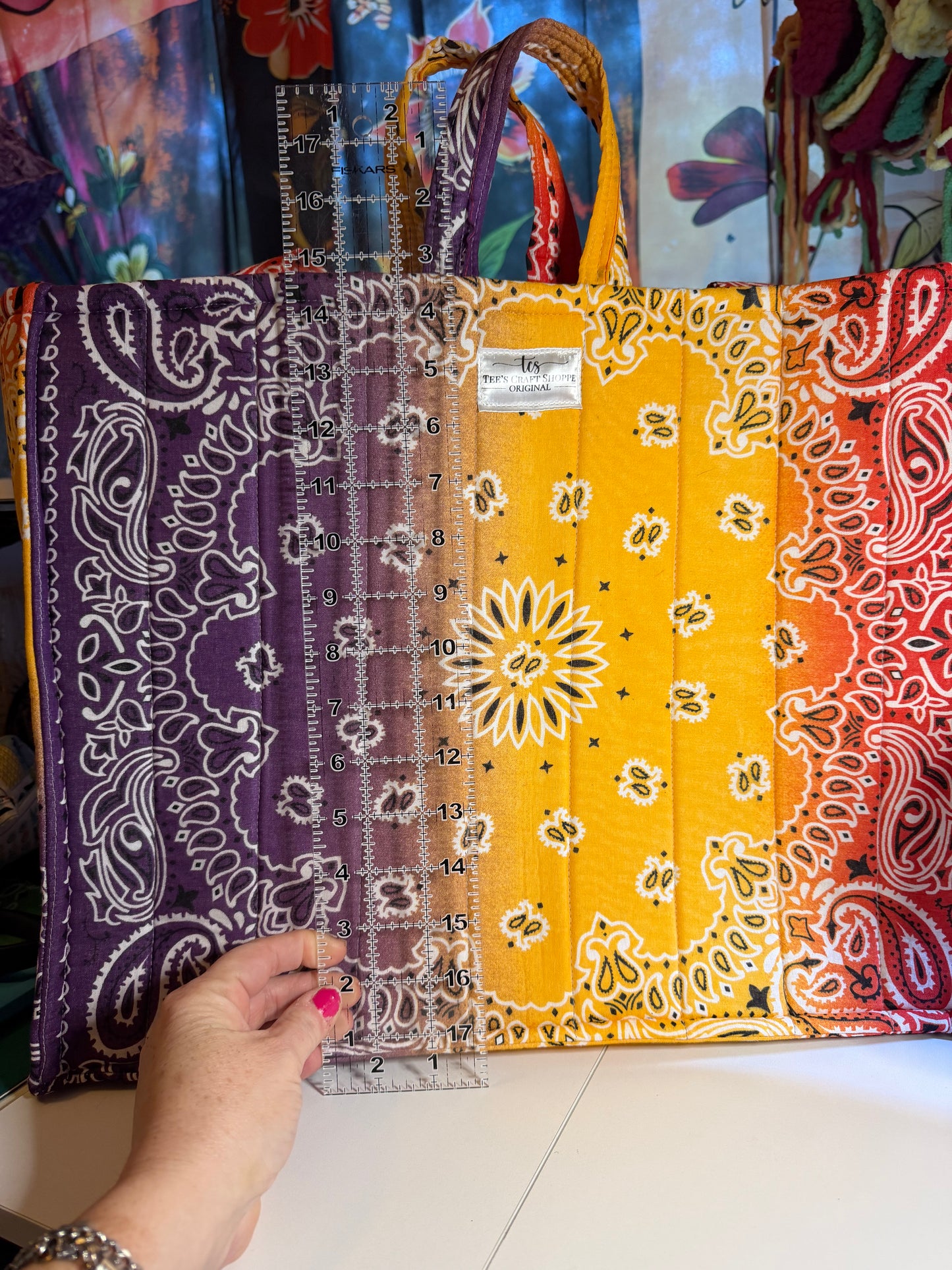 Bag - Bandana Tote, Purple, Yellow, & Red Ombré 0015