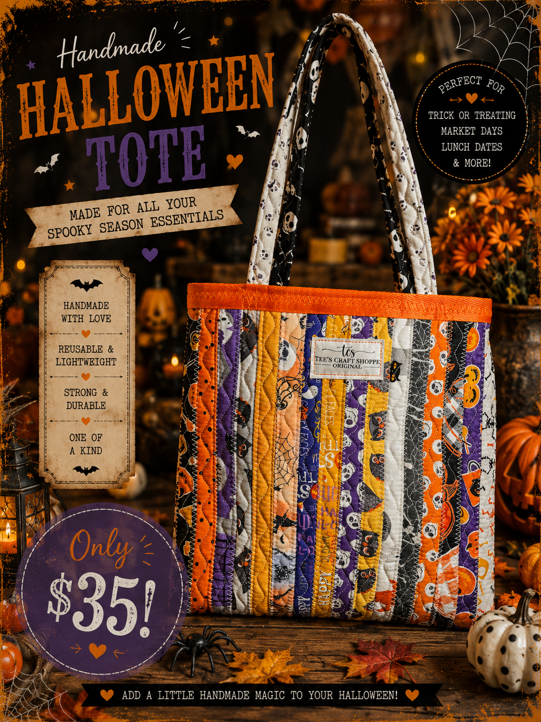Fabric Strip Tote Bag - Halloween 0019